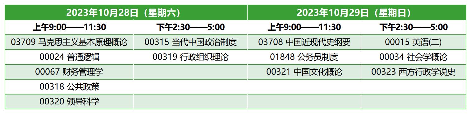 2023年10月浙江自考本科行政管理考试安排 2023年10月浙江自考本科行政管理考试安排