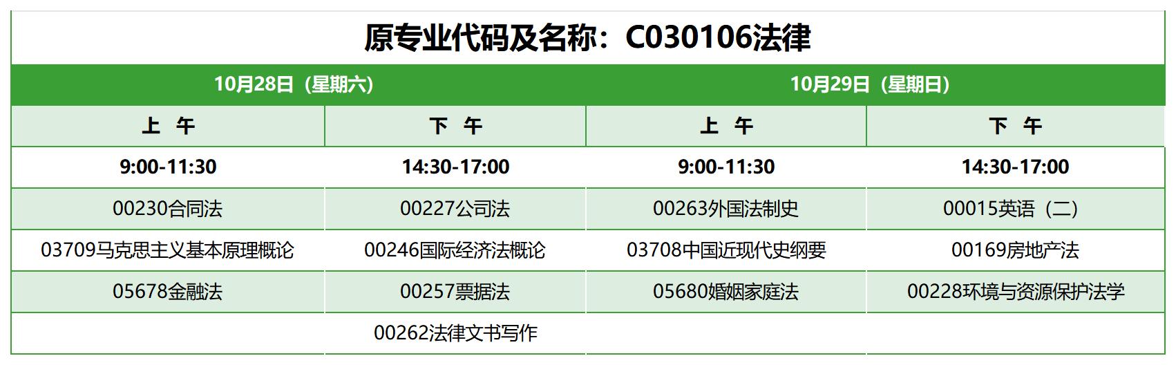 2023年10月山东自考本科法学考试安排1 2023年10月山东自考本科法学考试安排1